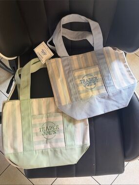 Trader Joe's Striped Canvas Tote Pair - Pastel Blue & Mint